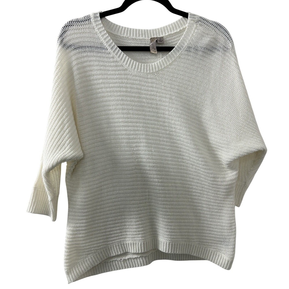 Misia Open‎ Knit Pullover M White Dolman Sleeve V-Neck Minimalist Coastal Boho